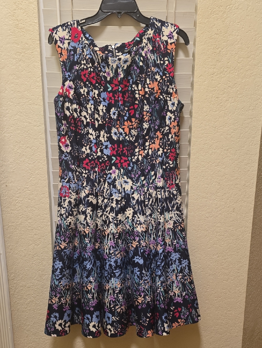 Roz & Ali Navy Floral Print Sleeveless Dress with Aqua and Pink Accents